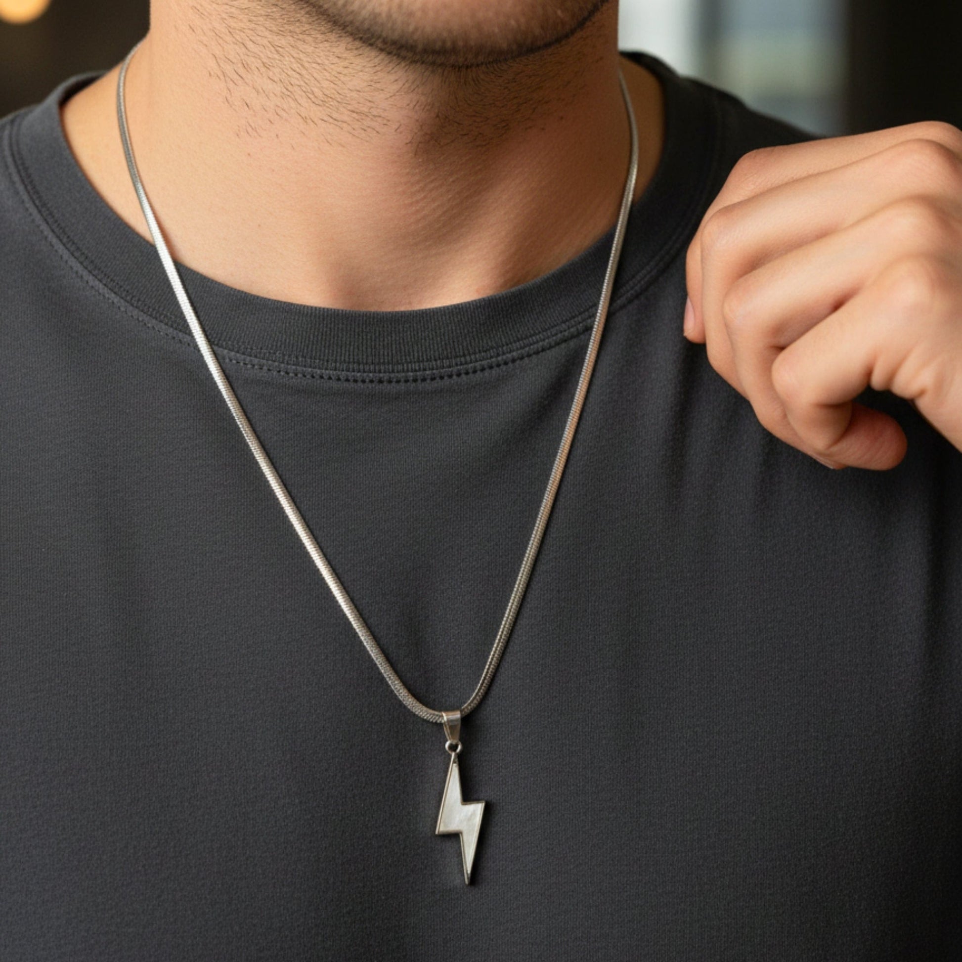 STORM EDGE - Silver & White 12mm Titanium Steel Pendant with 22inch Round Box 4mm Chain for Men & Boys with adjustable cable chain - THE MEN THING