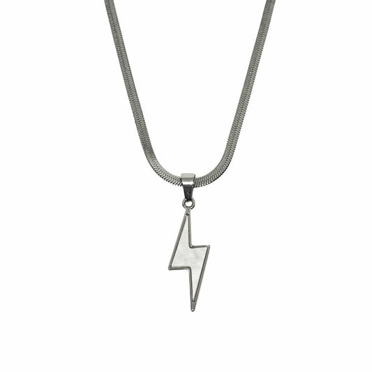 STORM EDGE - Silver & White 12mm Titanium Steel Pendant with 22inch Round Box 4mm Chain for Men & Boys with adjustable cable chain - THE MEN THING