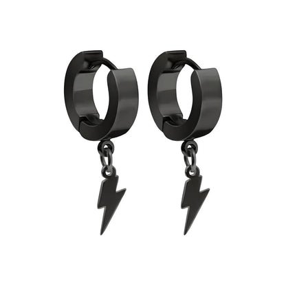 STORM LINK BLACK - Pure Titanium Steel Hoop Earrings for Men & Boys (2pcs) - THE MEN THING