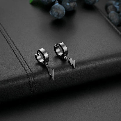 STORM LINK BLACK - Pure Titanium Steel Hoop Earrings for Men & Boys (2pcs) - THE MEN THING