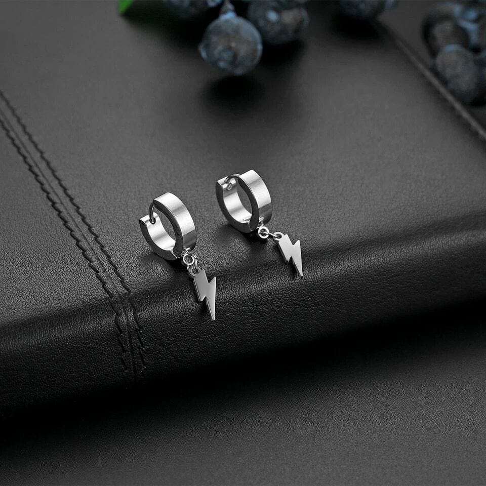 STORM LINK SILVER - Pure Titanium Steel Hoop Earrings for Men & Boys (2pcs) - THE MEN THING