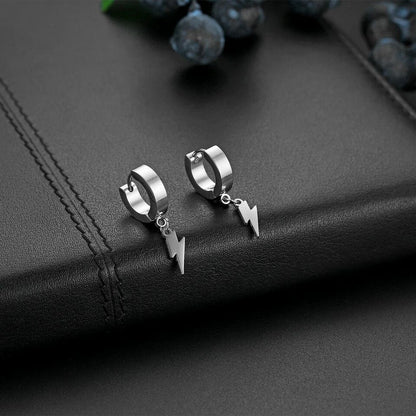 STORM LINK SILVER - Pure Titanium Steel Hoop Earrings for Men & Boys (2pcs) - THE MEN THING