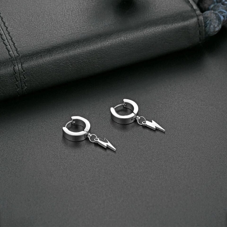 STORM LINK SILVER - Pure Titanium Steel Hoop Earrings for Men & Boys (2pcs) - THE MEN THING