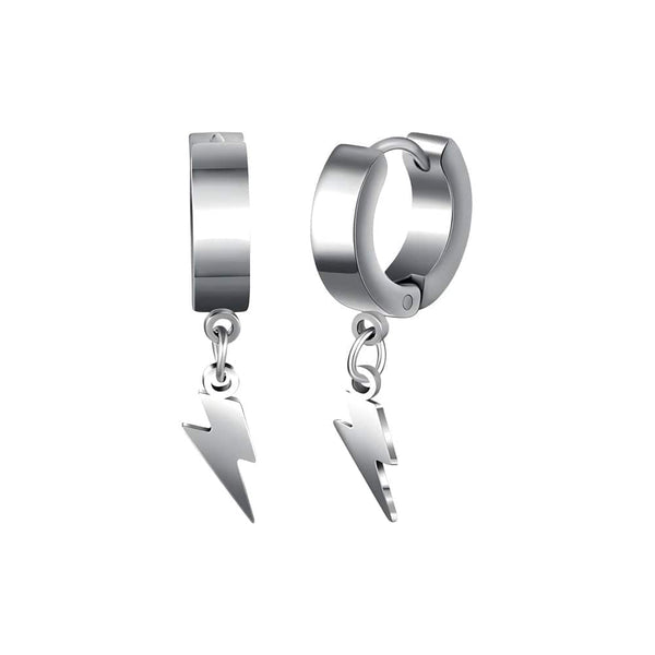 STORM LINK SILVER - Pure Titanium Steel Hoop Earrings for Men & Boys (2pcs)