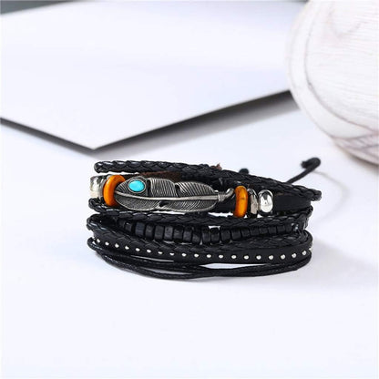 STORMWEAVER - 3 Pcs Genuine Braided Leather Bracelet Set for Men & Boys (8 inch) - THE MEN THING