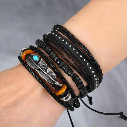 STORMWEAVER - 3 Pcs Genuine Braided Leather Bracelet Set for Men & Boys (8 inch) - THE MEN THING