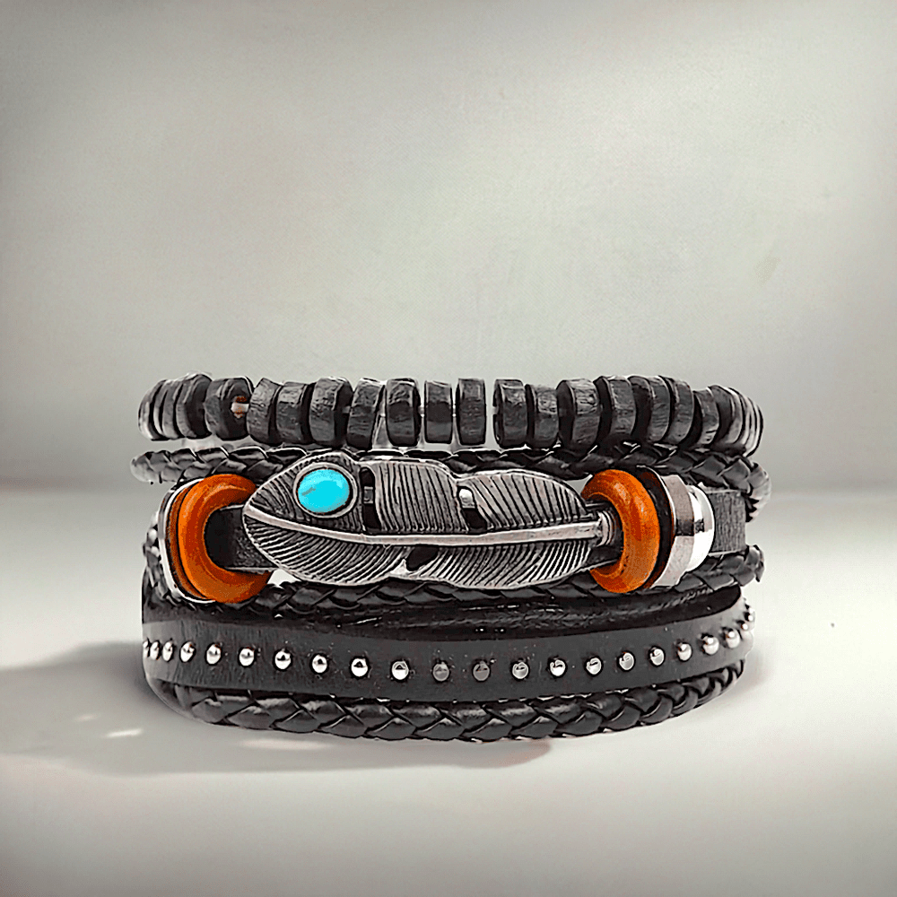 STORMWEAVER - 3 Pcs Genuine Braided Leather Bracelet Set for Men & Boys (8 inch) - THE MEN THING
