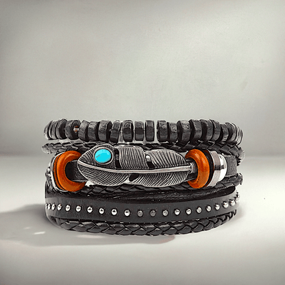 STORMWEAVER - 3 Pcs Genuine Braided Leather Bracelet Set for Men & Boys (8 inch) - THE MEN THING