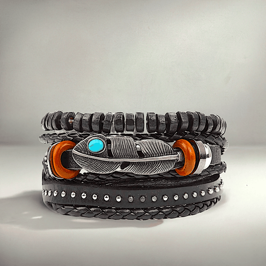 STORMWEAVER - 3 Pcs Genuine Braided Leather Bracelet Set for Men & Boys (8 inch) - THE MEN THING