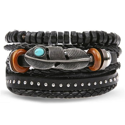 STORMWEAVER - 3 Pcs Genuine Braided Leather Bracelet Set for Men & Boys (8 inch) - THE MEN THING