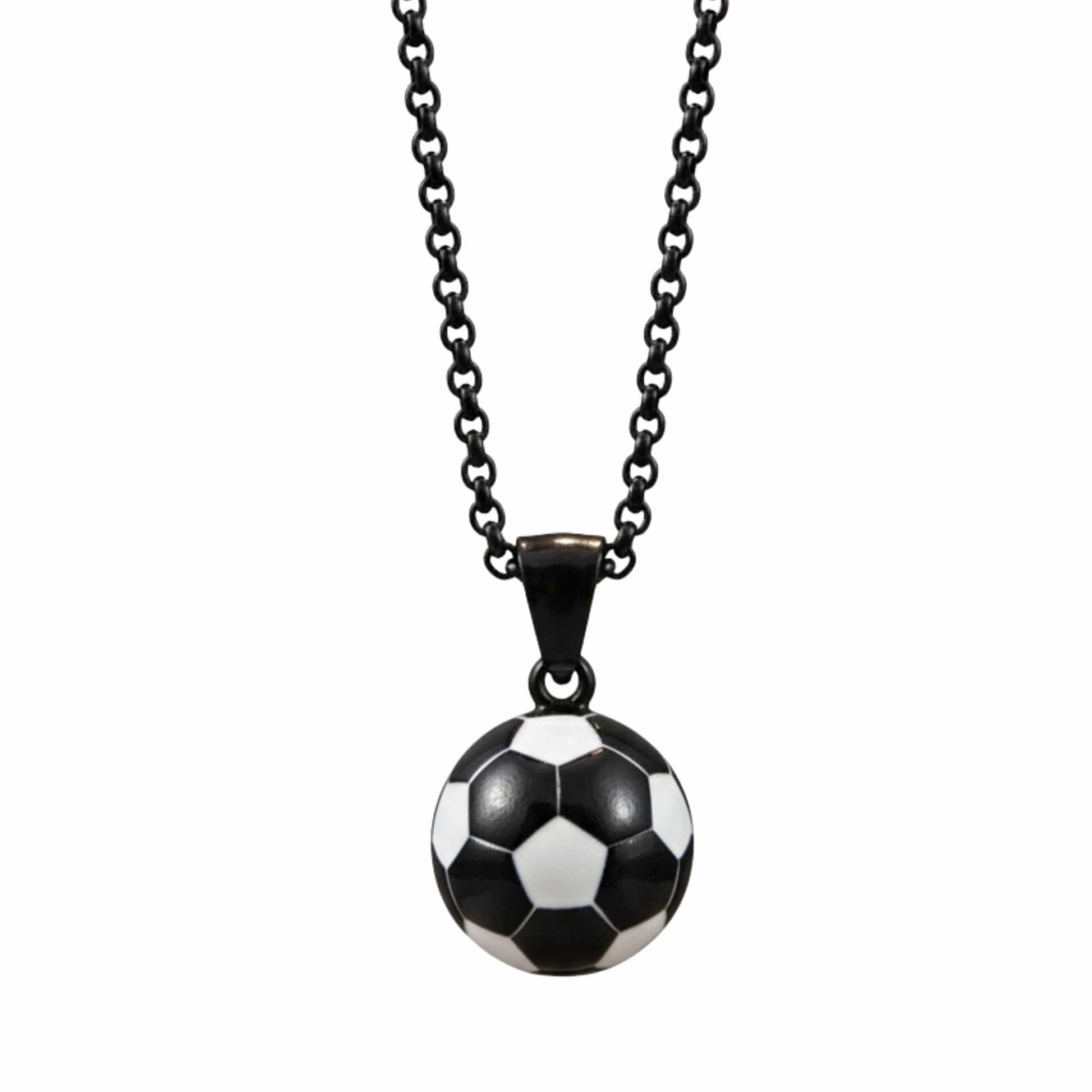 STRIKER SOCCER BALL - Black - White 20mm Pure Titanium Steel Pendant with 22inch Round Rolo 4mm Chain for Men & Boys — SS Pendant/ Necklace for Men | THE MEN THING