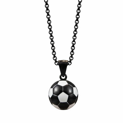 STRIKER SOCCER BALL - Black - White 20mm Pure Titanium Steel Pendant with 22inch Round Rolo 4mm Chain for Men & Boys — SS Pendant/ Necklace for Men | THE MEN THING