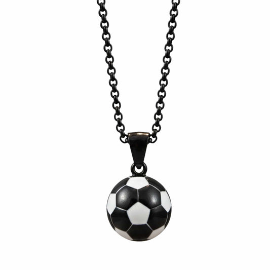 STRIKER SOCCER BALL - Black - White 20mm Pure Titanium Steel Pendant with 22inch Round Rolo 4mm Chain for Men & Boys - THE MEN THING