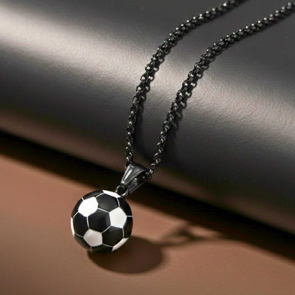 STRIKER SOCCER BALL - Black - White 20mm Pure Titanium Steel Pendant with 22inch Round Rolo 4mm Chain for Men & Boys — SS Pendant/ Necklace for Men | THE MEN THING