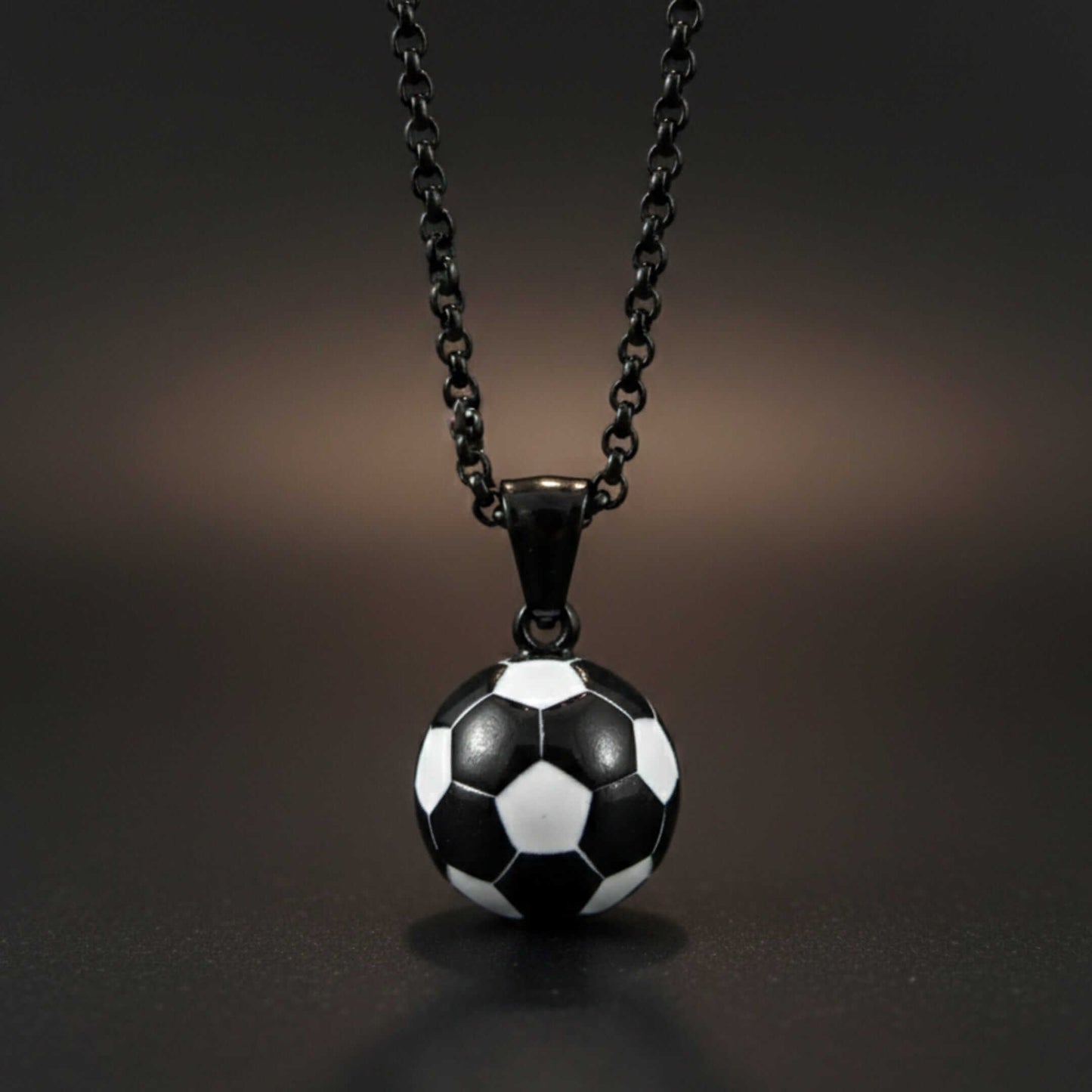 STRIKER SOCCER BALL - Black - White 20mm Pure Titanium Steel Pendant with 22inch Round Rolo 4mm Chain for Men & Boys — SS Pendant/ Necklace for Men | THE MEN THING