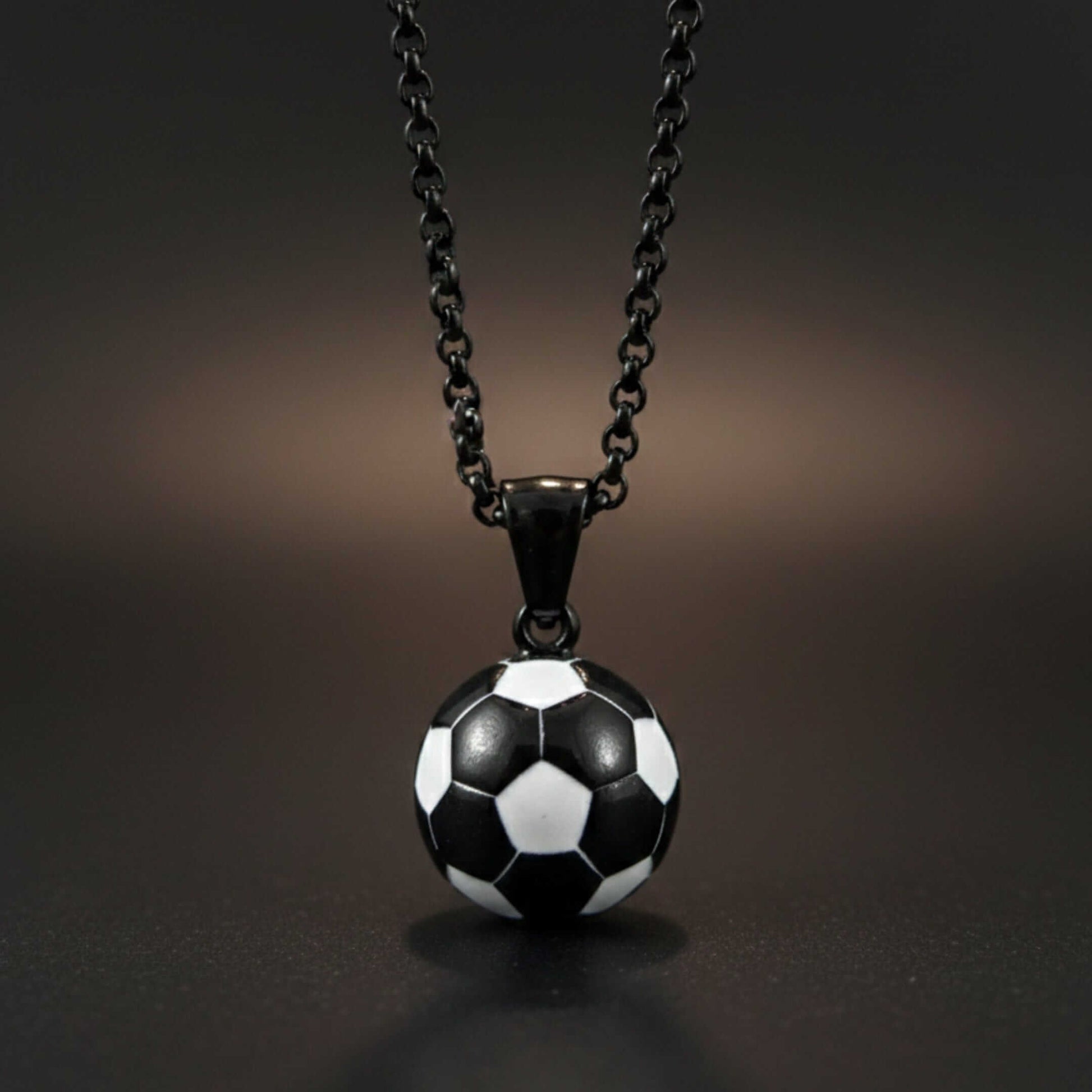 STRIKER SOCCER BALL - Black - White 20mm Pure Titanium Steel Pendant with 22inch Round Rolo 4mm Chain for Men & Boys — SS Pendant/ Necklace for Men | THE MEN THING