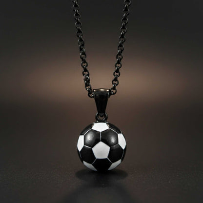 STRIKER SOCCER BALL - Black - White 20mm Pure Titanium Steel Pendant with 22inch Round Rolo 4mm Chain for Men & Boys — SS Pendant/ Necklace for Men | THE MEN THING