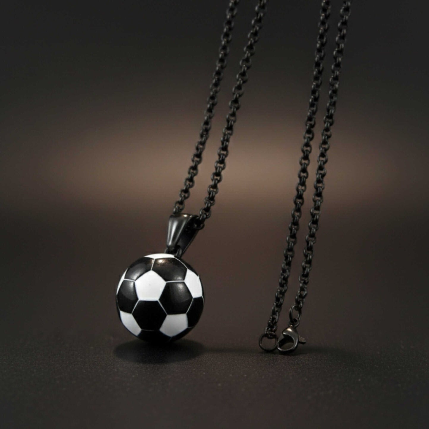 STRIKER SOCCER BALL - Black - White 20mm Pure Titanium Steel Pendant with 22inch Round Rolo 4mm Chain for Men & Boys — SS Pendant/ Necklace for Men | THE MEN THING