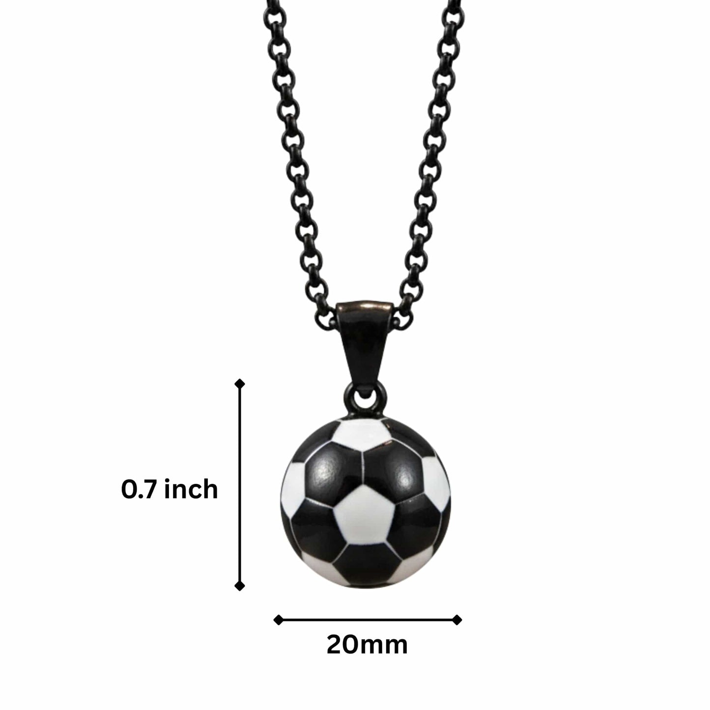 STRIKER SOCCER BALL - Black - White 20mm Pure Titanium Steel Pendant with 22inch Round Rolo 4mm Chain for Men & Boys — SS Pendant/ Necklace for Men | THE MEN THING