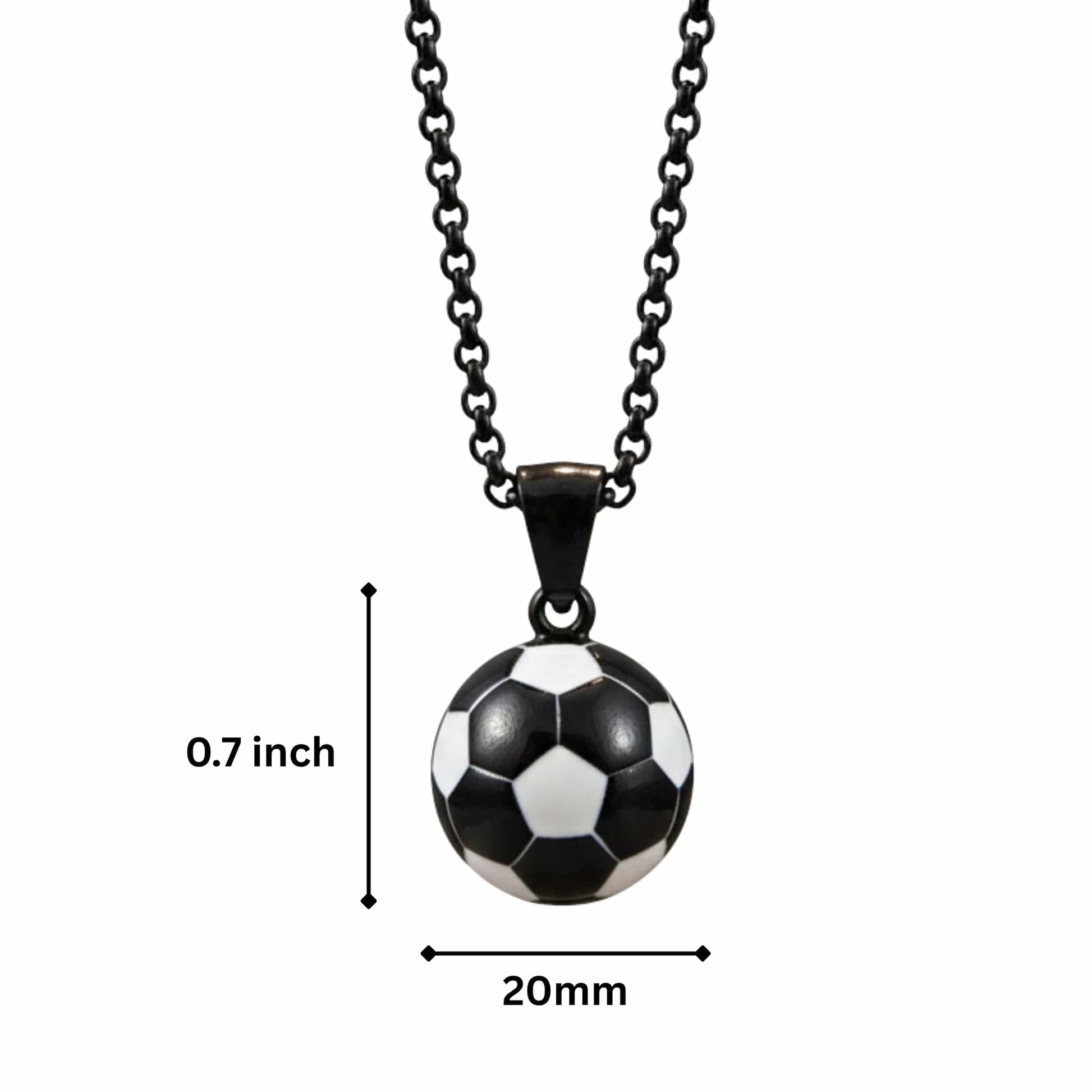 STRIKER SOCCER BALL - Black - White 20mm Pure Titanium Steel Pendant with 22inch Round Rolo 4mm Chain for Men & Boys — SS Pendant/ Necklace for Men | THE MEN THING