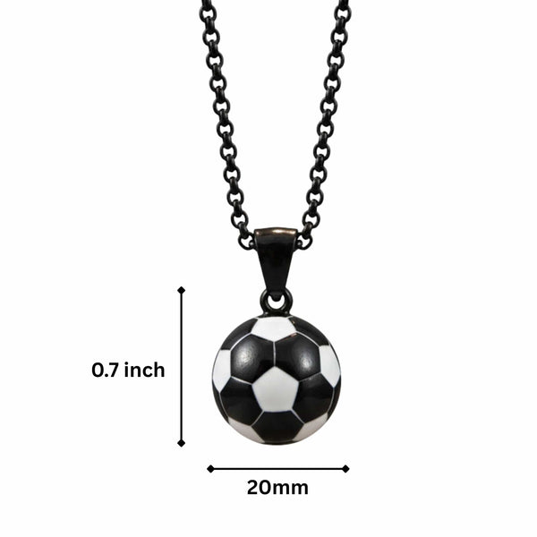 STRIKER SOCCER BALL - Black - White 20mm Pure Titanium Steel Pendant with 22inch Round Rolo 4mm Chain for Men & Boys