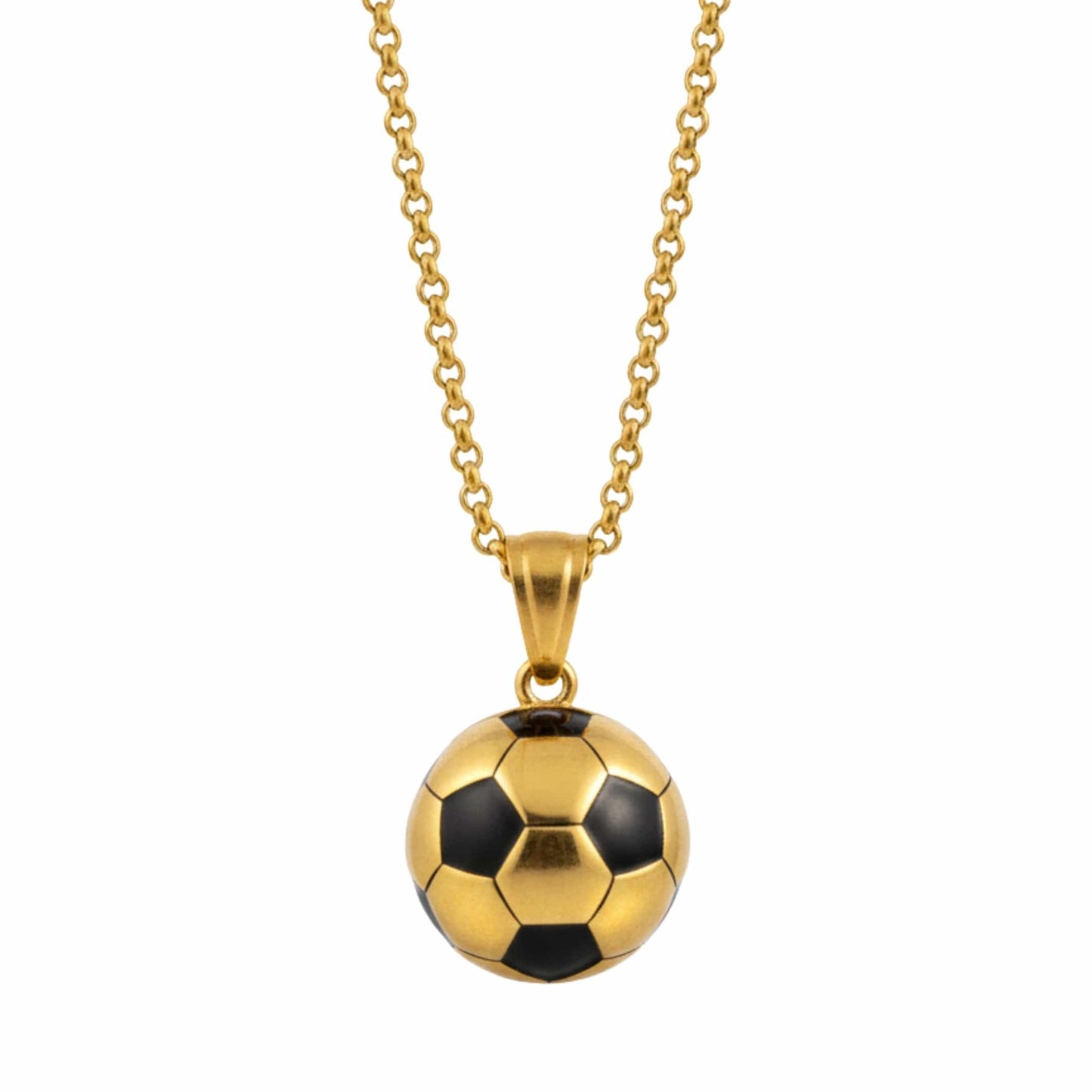 STRIKER SOCCER BALL - Golden - Black 20mm Pure Titanium Steel Pendant with 22inch Round Rolo 4mm Chain for Men & Boys — SS Pendant/ Necklace for Men | THE MEN THING