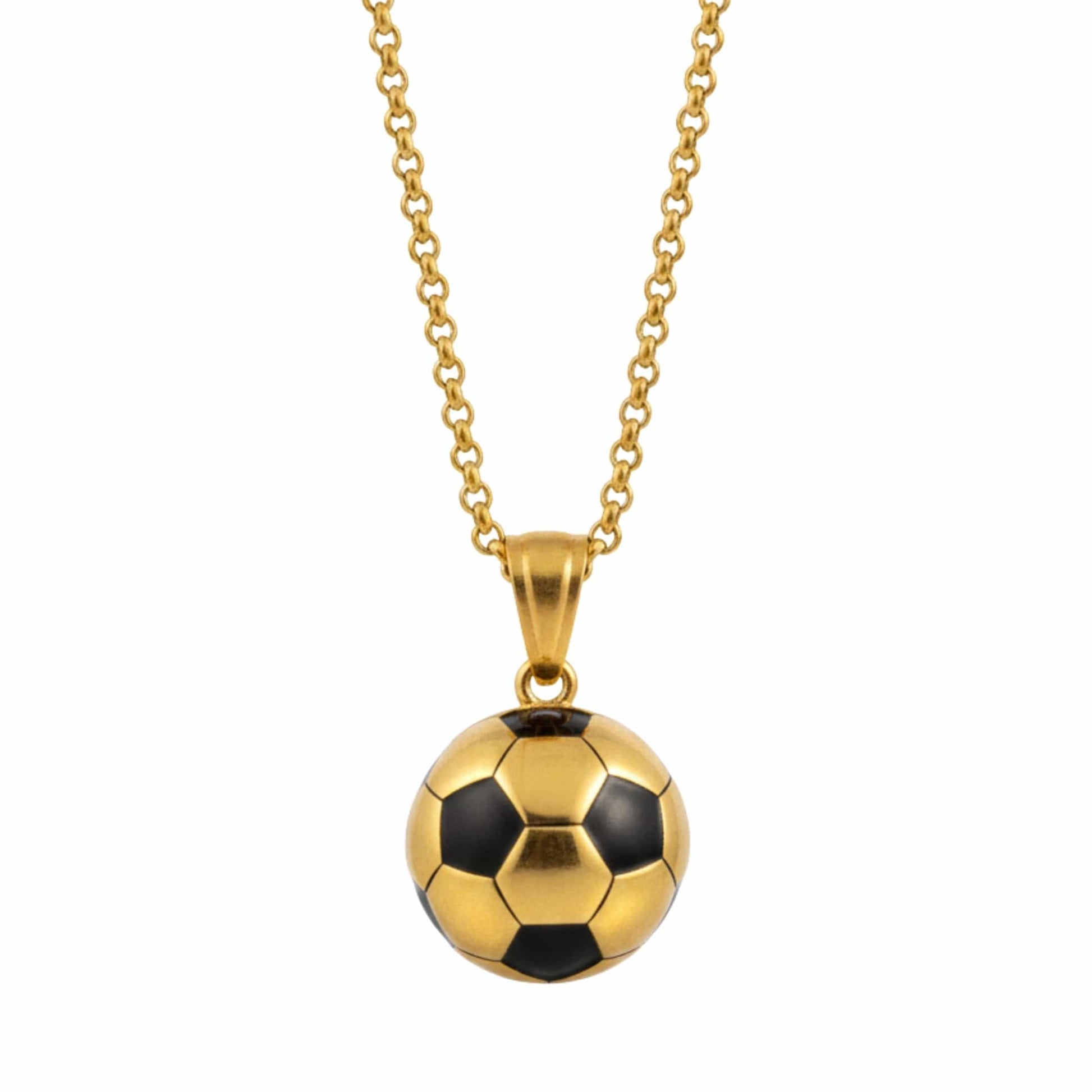 STRIKER SOCCER BALL - Golden - Black 20mm Pure Titanium Steel Pendant with 22inch Round Rolo 4mm Chain for Men & Boys — SS Pendant/ Necklace for Men | THE MEN THING