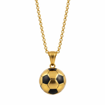 STRIKER SOCCER BALL - Golden - Black 20mm Pure Titanium Steel Pendant with 22inch Round Rolo 4mm Chain for Men & Boys — SS Pendant/ Necklace for Men | THE MEN THING