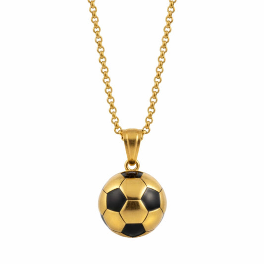 STRIKER SOCCER BALL - Golden - Black 20mm Pure Titanium Steel Pendant with 22inch Round Rolo 4mm Chain for Men & Boys - THE MEN THING