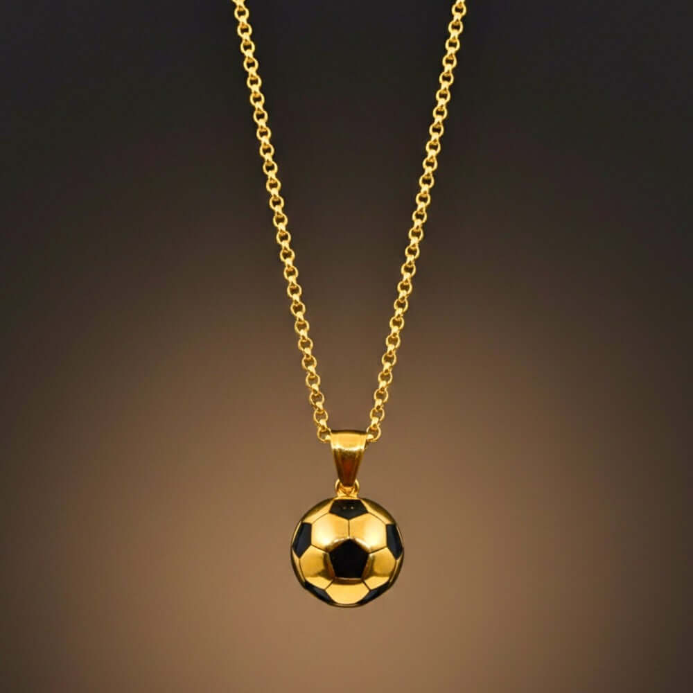 STRIKER SOCCER BALL - Golden - Black 20mm Pure Titanium Steel Pendant with 22inch Round Rolo 4mm Chain for Men & Boys — SS Pendant/ Necklace for Men | THE MEN THING