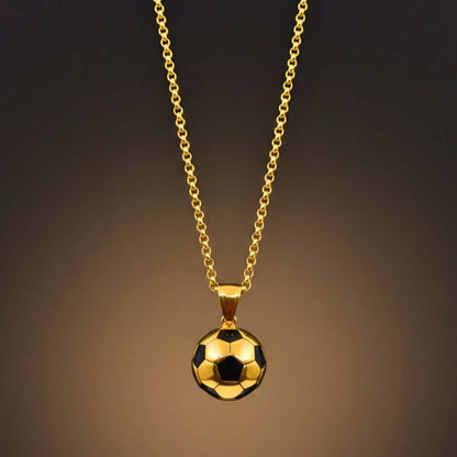 STRIKER SOCCER BALL - Golden - Black 20mm Pure Titanium Steel Pendant with 22inch Round Rolo 4mm Chain for Men & Boys — SS Pendant/ Necklace for Men | THE MEN THING