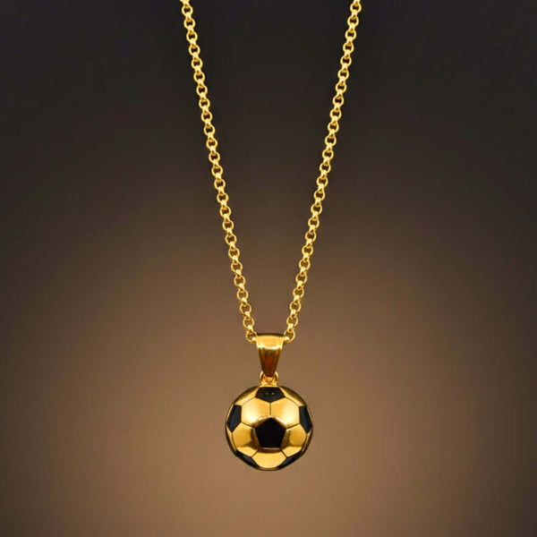 STRIKER SOCCER BALL - Golden - Black 20mm Pure Titanium Steel Pendant with 22inch Round Rolo 4mm Chain for Men & Boys