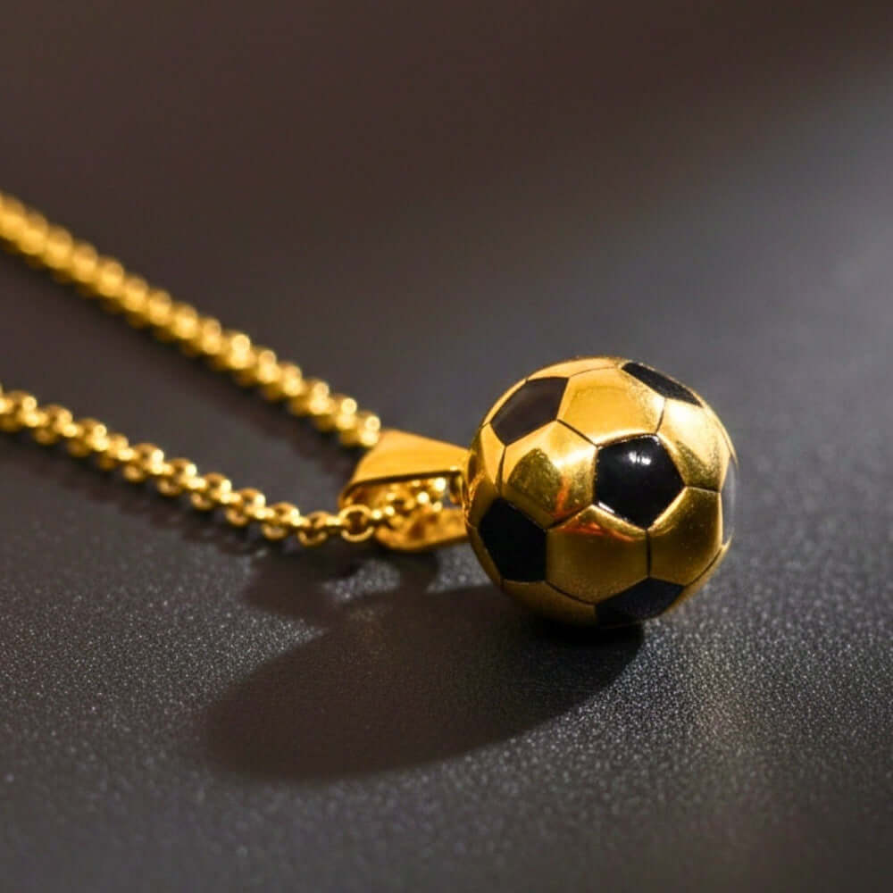 STRIKER SOCCER BALL - Golden - Black 20mm Pure Titanium Steel Pendant with 22inch Round Rolo 4mm Chain for Men & Boys — SS Pendant/ Necklace for Men | THE MEN THING