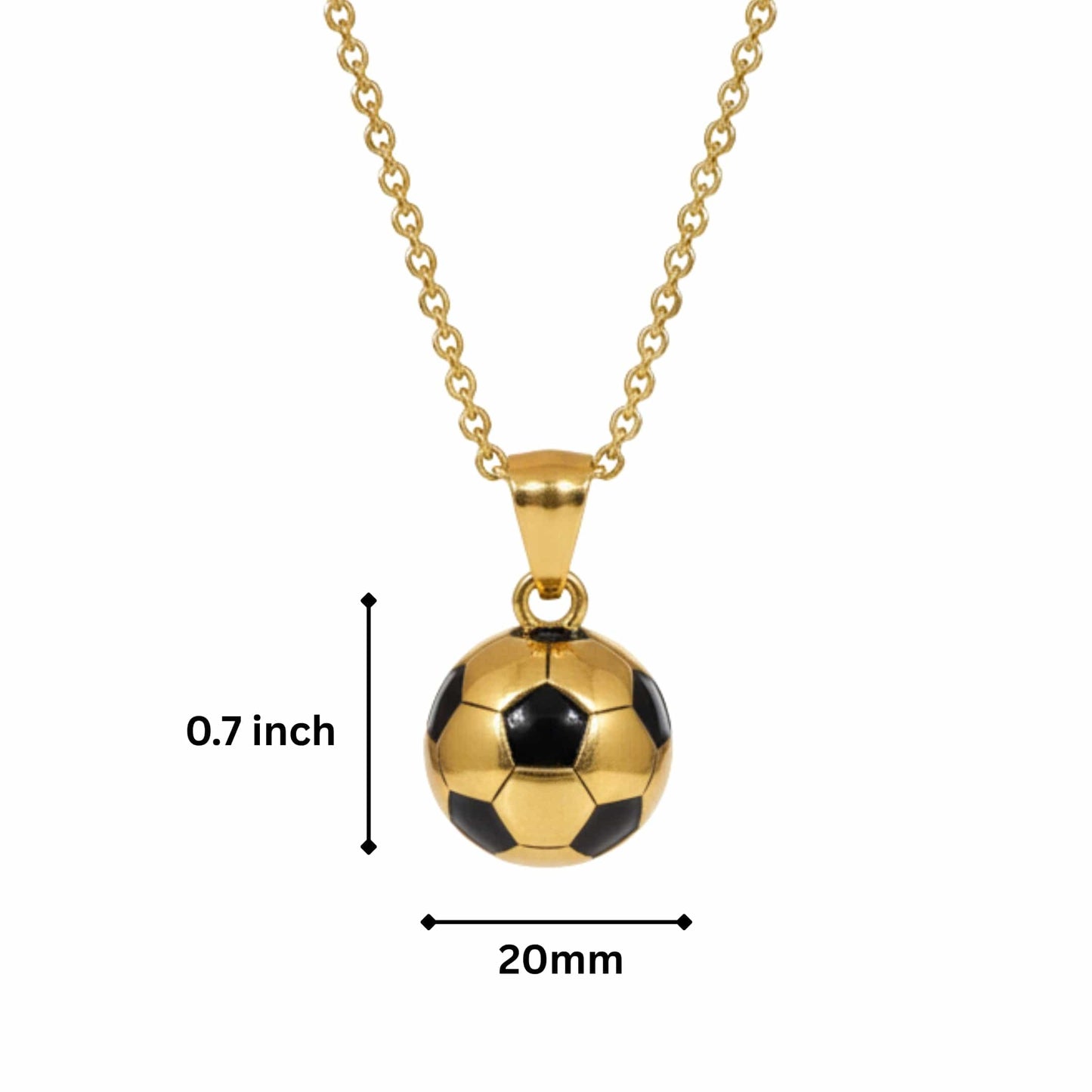 STRIKER SOCCER BALL - Golden - Black 20mm Pure Titanium Steel Pendant with 22inch Round Rolo 4mm Chain for Men & Boys — SS Pendant/ Necklace for Men | THE MEN THING