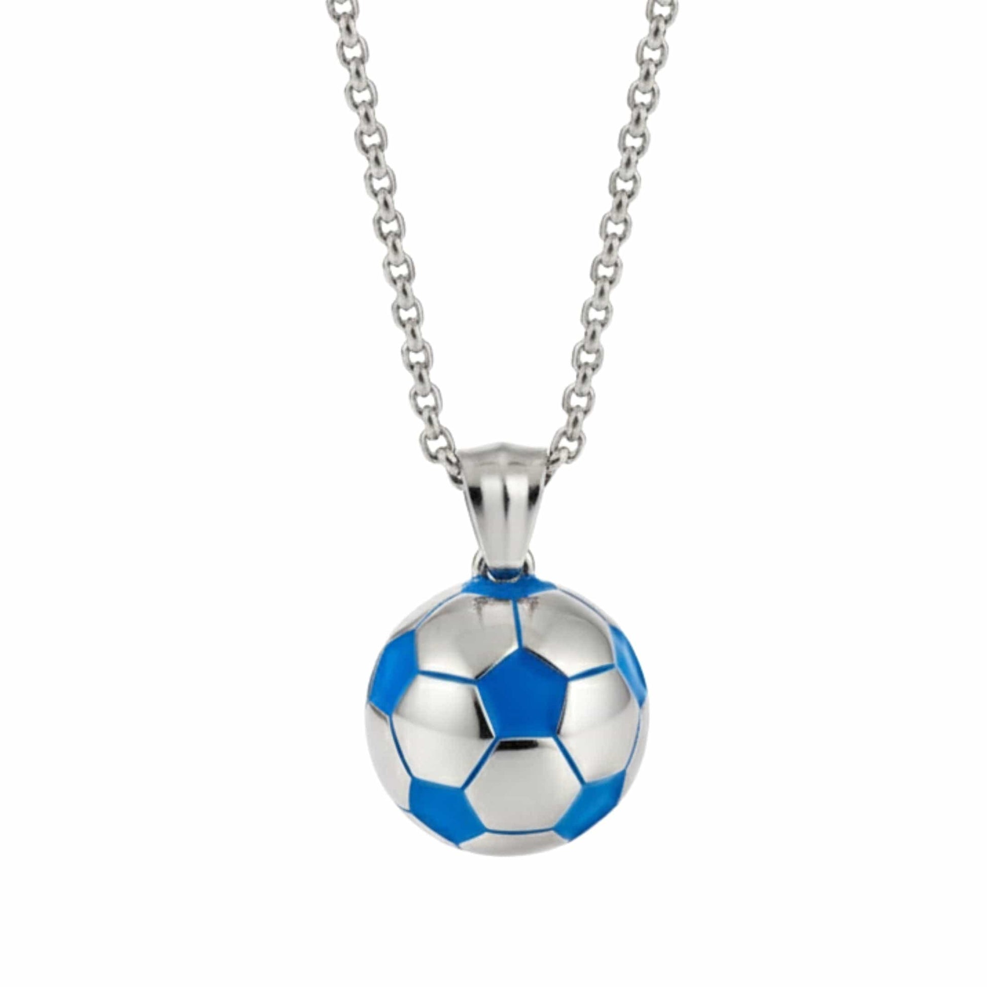 STRIKER SOCCER BALL - Steel - Blue 20mm Pure Titanium Steel Pendant with 22inch Round Rolo 4mm Chain for Men & Boys — SS Pendant/ Necklace for Men | THE MEN THING