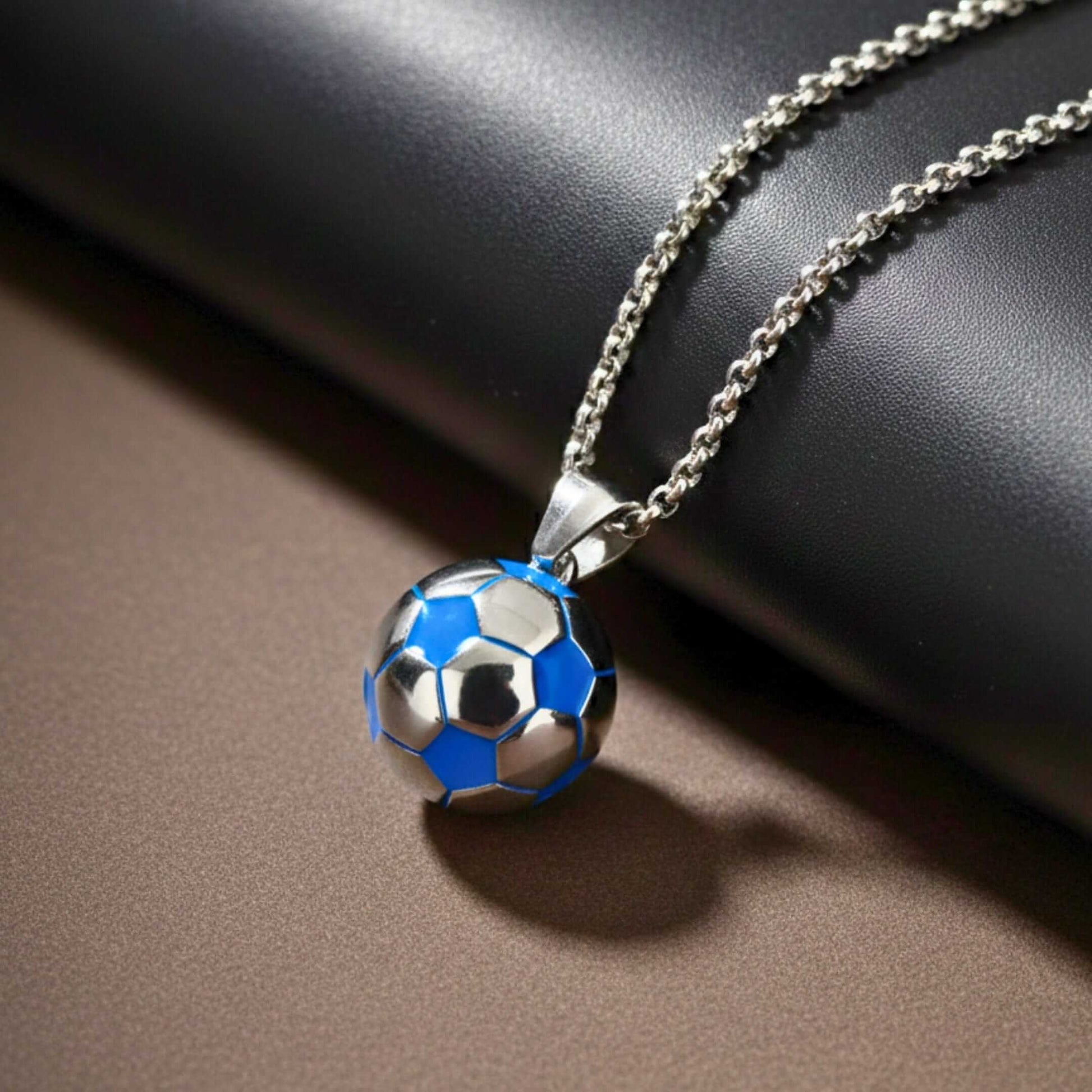 STRIKER SOCCER BALL - Steel - Blue 20mm Pure Titanium Steel Pendant with 22inch Round Rolo 4mm Chain for Men & Boys — SS Pendant/ Necklace for Men | THE MEN THING
