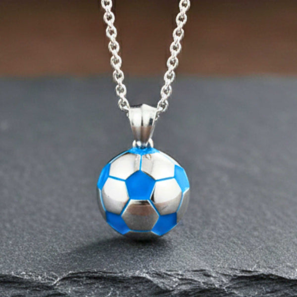 STRIKER SOCCER BALL - Steel - Blue 20mm Pure Titanium Steel Pendant with 22inch Round Rolo 4mm Chain for Men & Boys