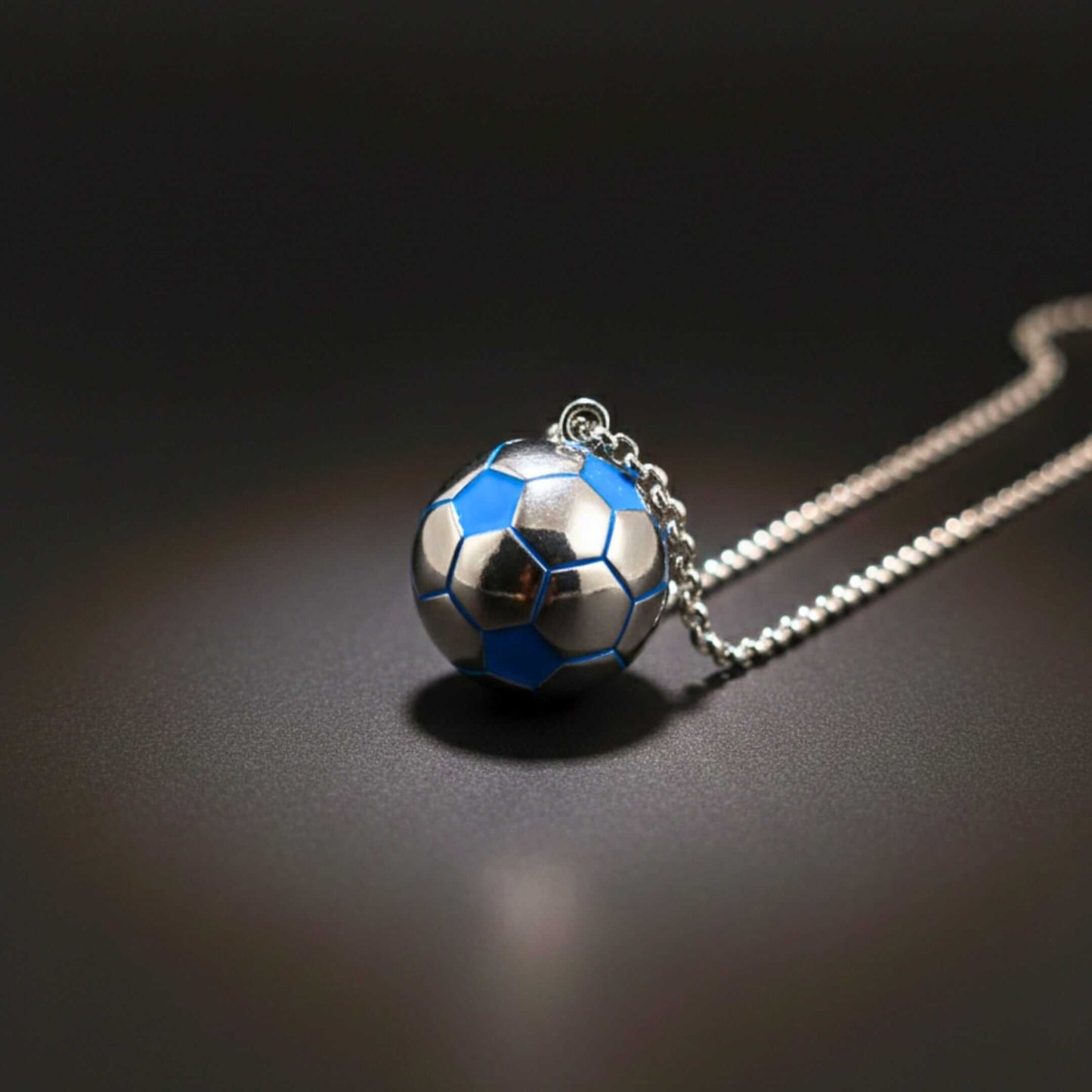STRIKER SOCCER BALL - Steel - Blue 20mm Pure Titanium Steel Pendant with 22inch Round Rolo 4mm Chain for Men & Boys — SS Pendant/ Necklace for Men | THE MEN THING