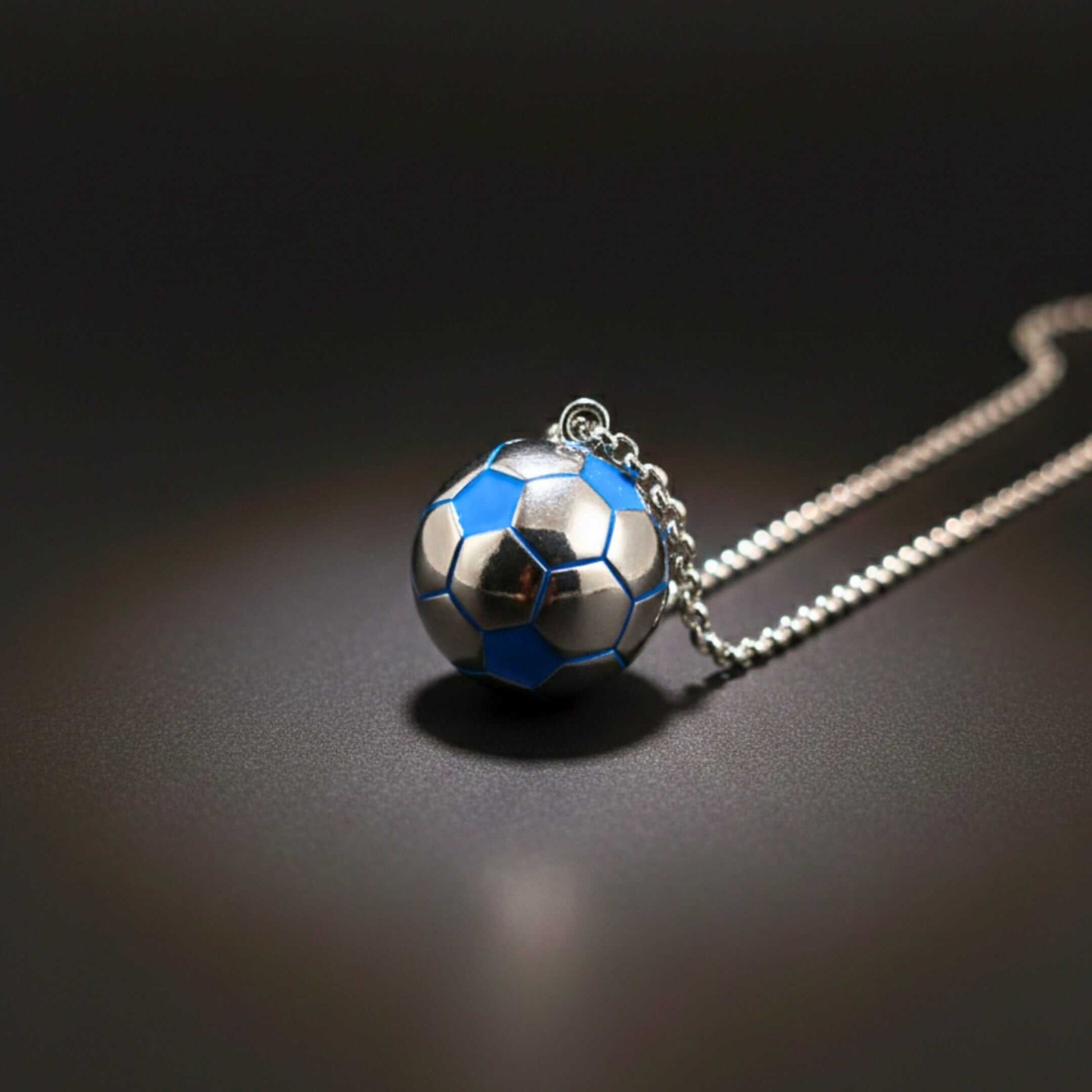 STRIKER SOCCER BALL - Steel - Blue 20mm Pure Titanium Steel Pendant with 22inch Round Rolo 4mm Chain for Men & Boys — SS Pendant/ Necklace for Men | THE MEN THING