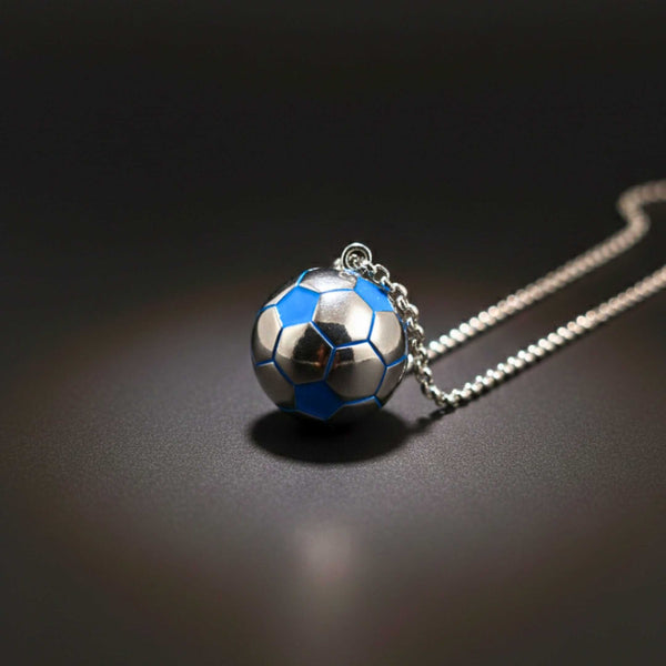 STRIKER SOCCER BALL - Steel - Blue 20mm Pure Titanium Steel Pendant with 22inch Round Rolo 4mm Chain for Men & Boys