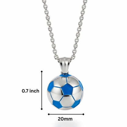 STRIKER SOCCER BALL - Steel - Blue 20mm Pure Titanium Steel Pendant with 22inch Round Rolo 4mm Chain for Men & Boys — SS Pendant/ Necklace for Men | THE MEN THING