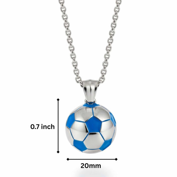 STRIKER SOCCER BALL - Steel - Blue 20mm Pure Titanium Steel Pendant with 22inch Round Rolo 4mm Chain for Men & Boys