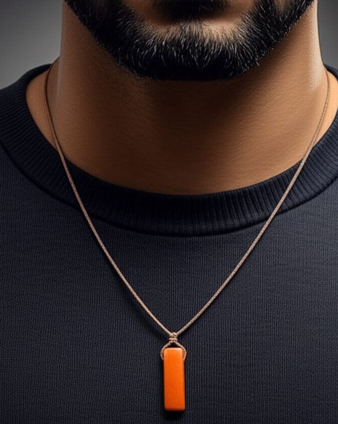 SUNSTONE PENDANT - Natural Crystal Unshaped Pendant with Adjustable Rope Chain for Men and Boys — Leather Necklace for Men | THE MEN THING