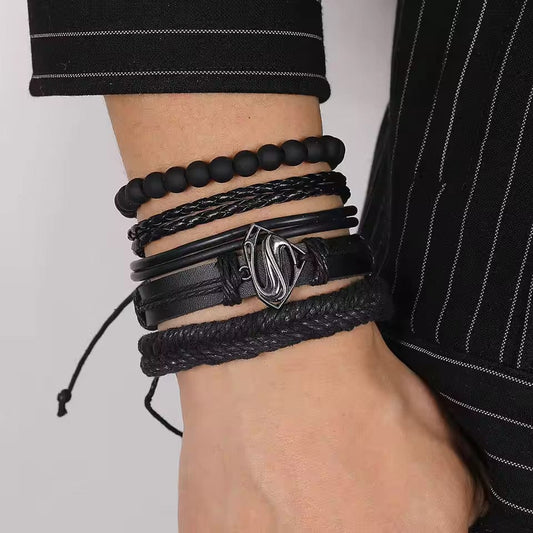SUPERNOVA BAND - 4 Pcs Genuine Braided Leather Bracelet Set for Men & Boys (8 inch) - THE MEN THING