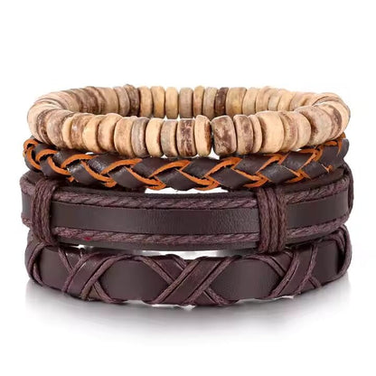 SURVIVOR’S STRAND - 4 Pcs Genuine Braided Leather Bracelet Set for Men & Boys (8 inch) — Leather Bracelet for Men | THE MEN THING