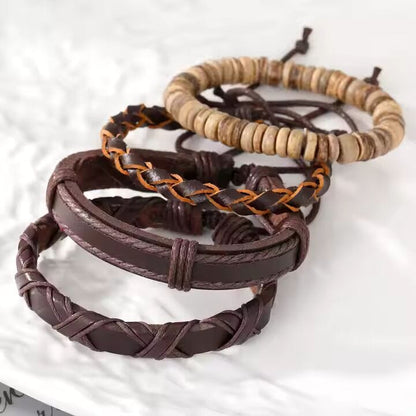 SURVIVOR’S STRAND - 4 Pcs Genuine Braided Leather Bracelet Set for Men & Boys (8 inch) — Leather Bracelet for Men | THE MEN THING
