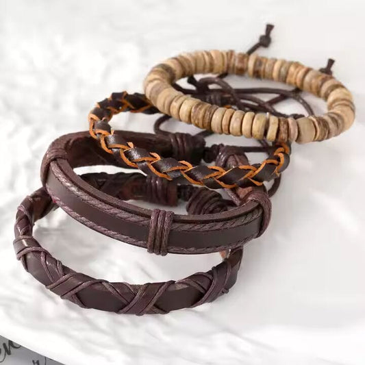 SURVIVOR’S STRAND - 4 Pcs Genuine Braided Leather Bracelet Set for Men & Boys (8 inch) - THE MEN THING