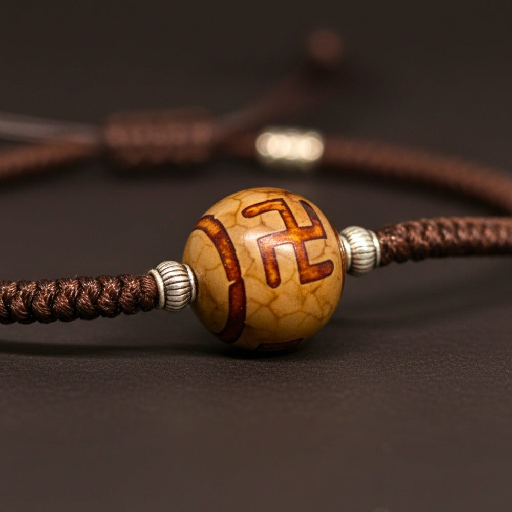 SWASTIK DZI – 1-Inch Natural Crystal Pendant with Adjustable Leather Rope for Men & Boys - THE MEN THING