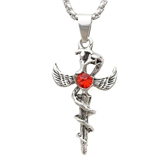 SWORD OF ANGLE (RED STONE) (T) - Pure Titanium Steel Pendant with Stainless Steel 24inch Round Box Chain, European trending Style for Men & Boy - THE MEN THING
