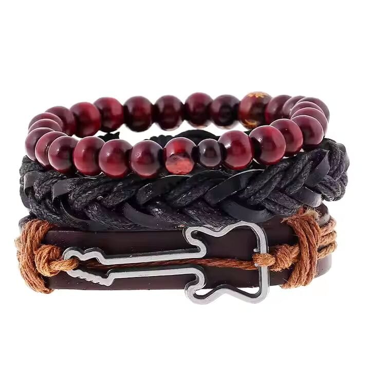 Set of 3 Genuine Braided Leather Adjustable Bracelets for Men & Boys – 8 Inch - THE MEN THING